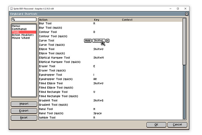 aseprite hotkeys