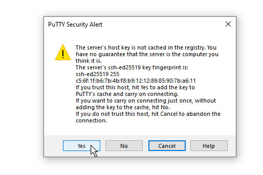 PuTTY security alert