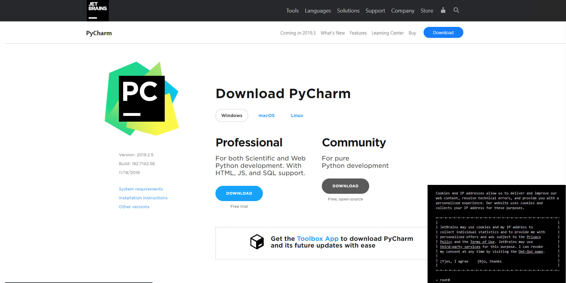 PyCharm downloading