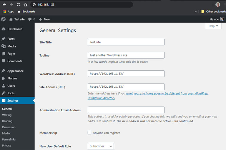 Raspberry Pi WordPress general settings