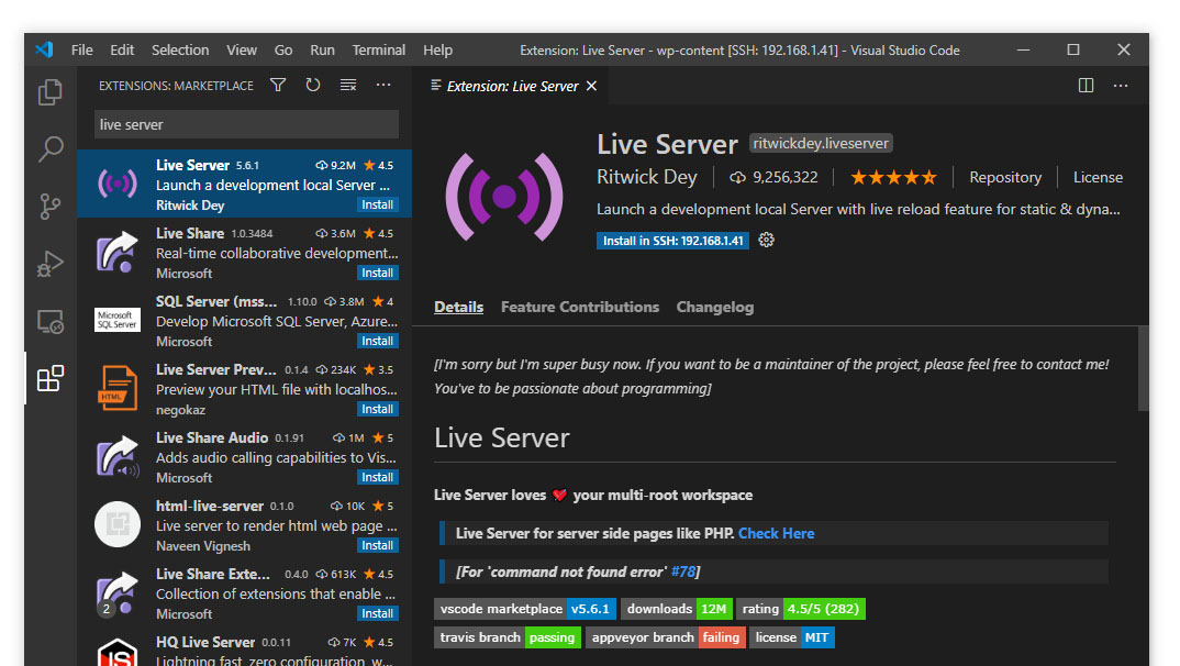 visual studio code live server