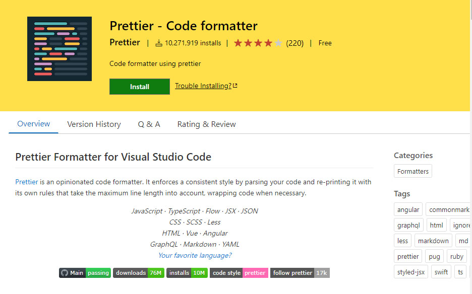 visual studio code prettier