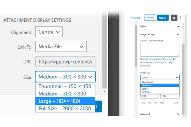 WordPress Attachment Display Settings